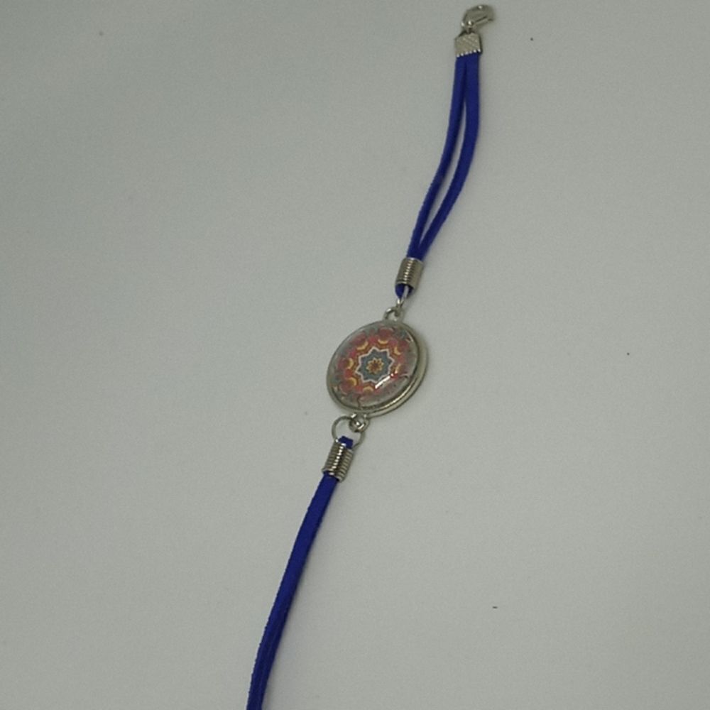 Handmade Bohemian Kaleidoscope blue  circle glass pendant
